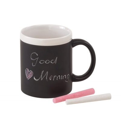 Kubek ceramiczny HOT MESSAGE, biały, czarny, pojemność ok. 300 ml.