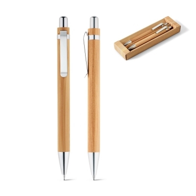 GREENY. Zestaw długopis i ołówek automatyczny, bambus reklamowy