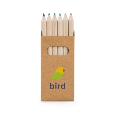BIRD. Piórnik z 6 kolorowymi kredkami reklamowy