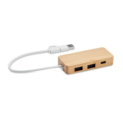 3-portowy bambusowy hub usb