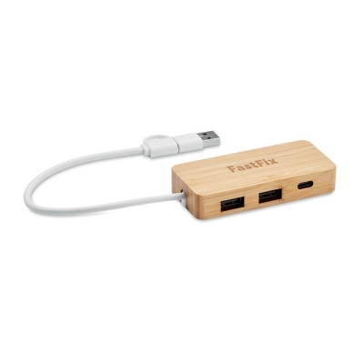 3-portowy bambusowy hub usb