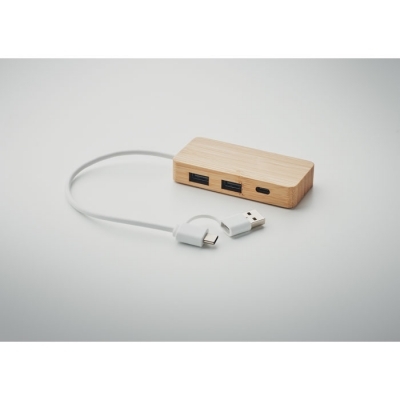 3-portowy bambusowy hub usb